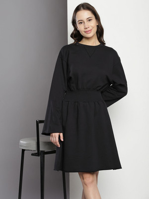 TOMMY HILFIGER Women Fit and Flare Black Above Knee/Mid Thigh Length Dress