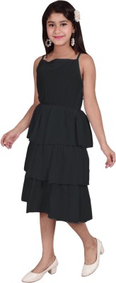 MYKUKI Girls Calf Length Casual Dress(Black, Sleeveless)