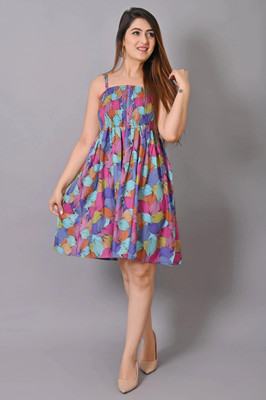 VYMO Women Fit and Flare Multicolor Knee Length Dress