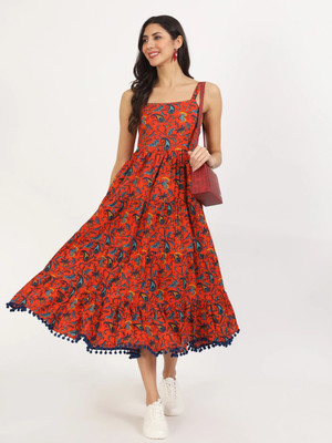 DIVENA Women Fit and Flare Multicolor Midi/Calf Length Dress