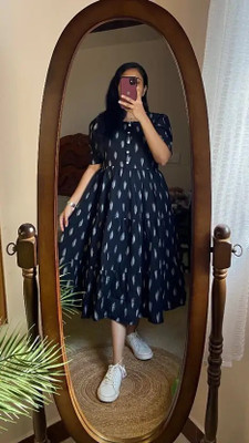 Assamica Women Fit and Flare Dark Blue Midi/Calf Length Dress