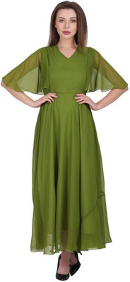 Warsian Women A-line Dark Green Maxi/Full Length Dress