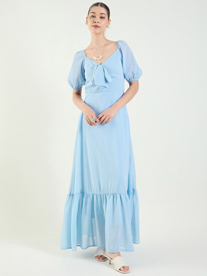 AAYU Women Maxi Light Blue Full Length Dress