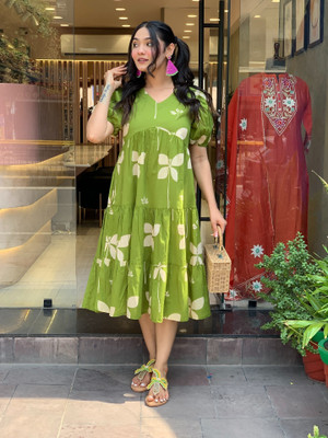 PG Studio Women Fit and Flare Green Midi/Calf Length Dress