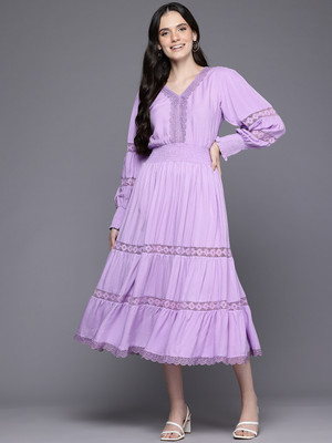 IRONIC CREATION Women Fit and Flare Purple Midi/Calf Length Dress