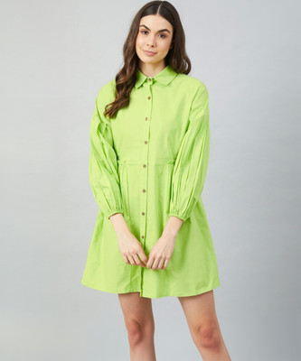 ATHENA Women A-line Light Green Above Knee/Mid Thigh Length Dress