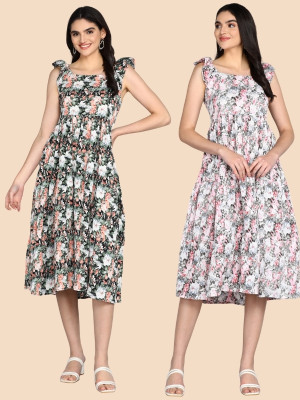 R N FASHION Women A-line Multicolor Above Knee/Mid Thigh Length Dress