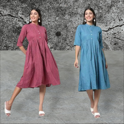 Rangrasiya Creation Women A-line Multicolor Below Knee Dress