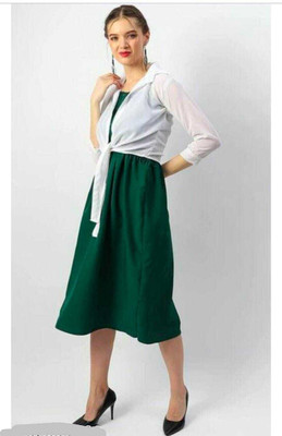 KIRMANI Women Gown Dark Green, White Maxi/Full Length Dress