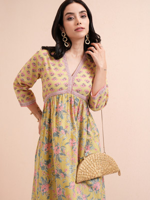 Vishudh Women A-line Pink Maxi/Full Length Dress