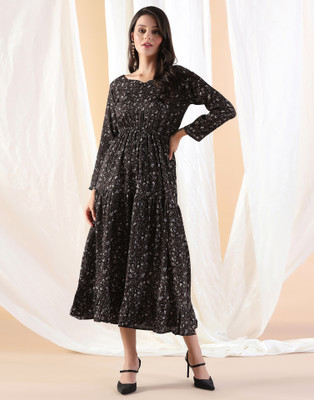 Selvia Women Fit and Flare Brown Midi/Calf Length Dress