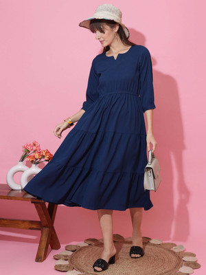 Sheetal Accociates Women Fit and Flare Blue Midi/Calf Length Dress
