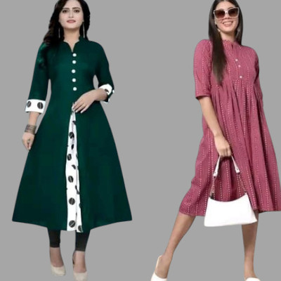 Suhani Fashionqq Women A-line Green, Maroon Maxi/Full Length Dress