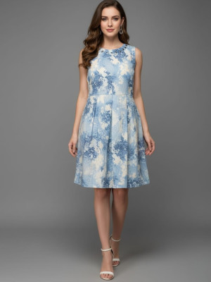 HANG N HOLD Women Fit and Flare Light Blue Above Knee/Mid Thigh Length Dress