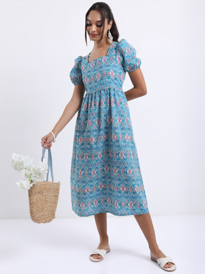 VISHUDH NEW Women A-line Blue Midi/Calf Length Dress