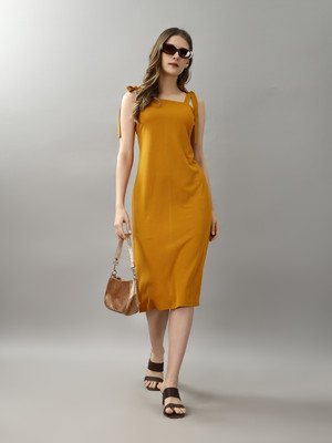 Attire Empire Women Bodycon Yellow Midi/Calf Length Dress