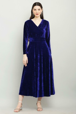 TRUE WESTIES Women Fit and Flare Dark Blue Maxi/Full Length Dress