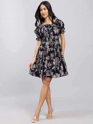 Attire Empire Women A-line Black Above Knee/Mid Thigh Length Dress