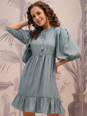 Vishudh Women Tiered Grey Knee Length Dress