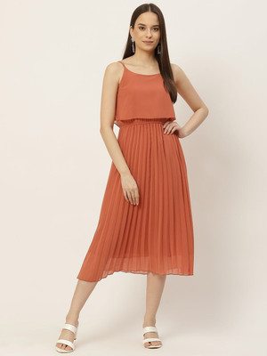 Moda Rapido Women A-line Orange Midi/Calf Length Dress