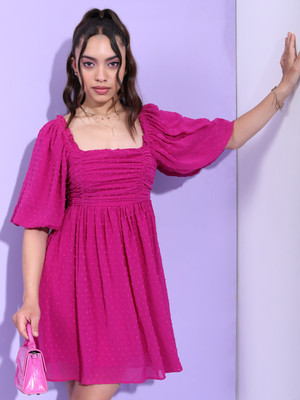 Tokyo Talkies Women Skater Pink Above Knee/Mid Thigh Length Dress
