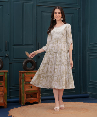 Oh Mi Dios Women Fit and Flare Brown Midi/Calf Length Dress