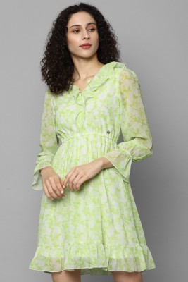 Allen Solly Women A-line Green, White Dress