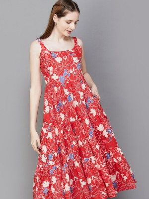 Colour Me by Melange Women A-line Blue, Red, White Dress