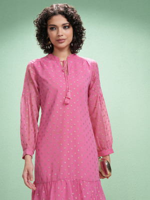 Vishudh Women Drop Waist Pink Above Knee/Mid Thigh Length Dress
