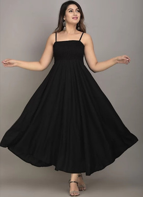 Kaircollection Women Fit and Flare Black Maxi/Full Length Dress