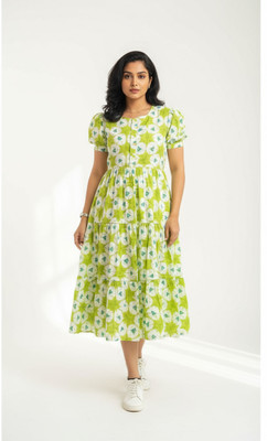 V3 FASHION Women Ethnic Dress Green Maxi/Full Length Dress