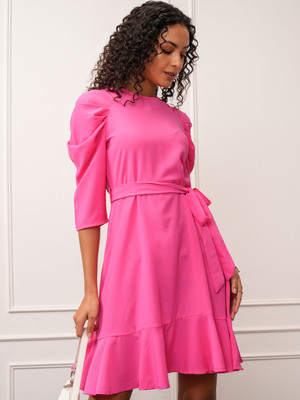Tokyo Talkies Women A-line Pink Midi/Calf Length Dress