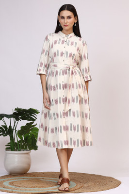 W Women A-line Beige, Purple Midi/Calf Length Dress