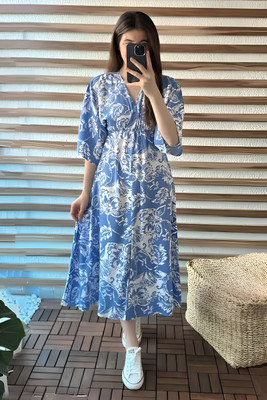RAAM TEXTILE Women Gown Blue Knee Length Dress