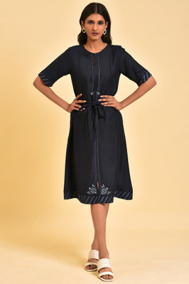 W Women A-line Black Below Knee Dress
