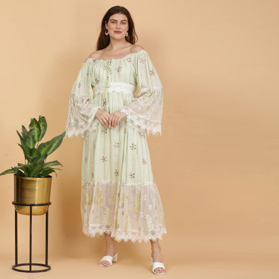 Majestic By Baani Women Maxi Green Full Length Dress