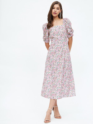HARPA Women A-line Beige Midi/Calf Length Dress