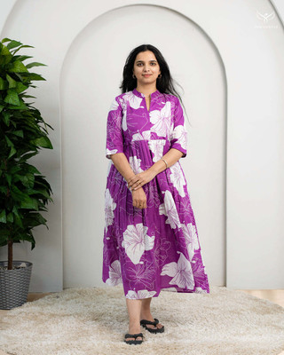 SHRI KRISHNA TEXTILE Women Maxi Purple, White Full Length Dress