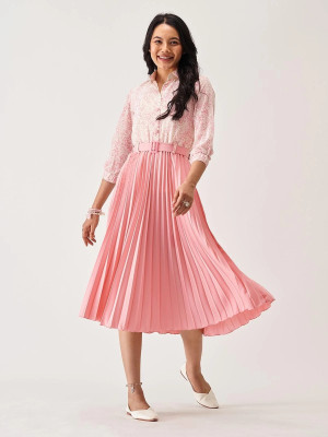 ZWERLON Women A-line Pink Midi/Calf Length Dress