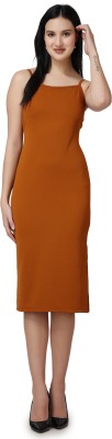 POPWINGS Women Bodycon Orange Dress