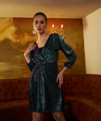 ATHENA Women A-line Dark Green Above Knee/Mid Thigh Length Dress