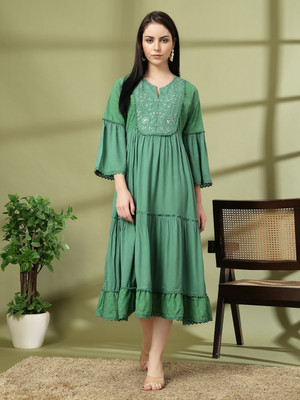 Nayam By Lakshita Women Ethnic Dress Green Maxi/Full Length Dress