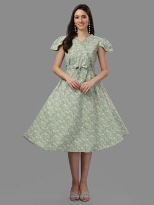 RIEKA Women A-line Grey Midi/Calf Length Dress