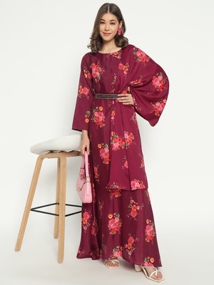 Jash Creation Women Fit and Flare Maroon Maxi/Full Length Dress