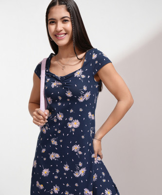 Tokyo Talkies Women Fit and Flare Blue Mini/Short Dress