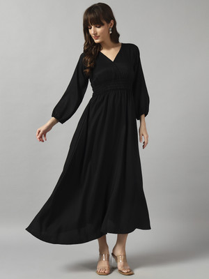 Raiyani Enterprise Women Fit and Flare Black Midi/Calf Length Dress