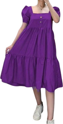 HouseOfCommon Women Fit and Flare Purple Knee Length Dress
