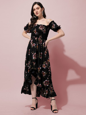 Oomph! Women Ruffled Black Maxi/Full Length Dress