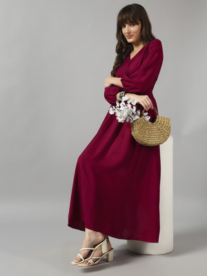 Jash Creation Women Fit and Flare Purple Midi/Calf Length Dress