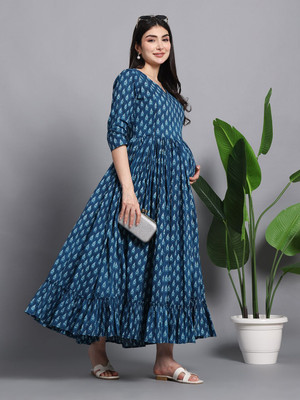 Gulabi Jaipur Women Ethnic Dress Blue Maxi/Full Length Dress